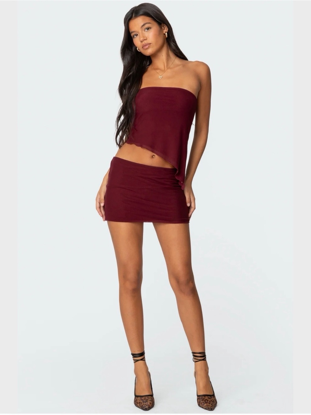 Edikted Maroon Strapless Mini Skirt